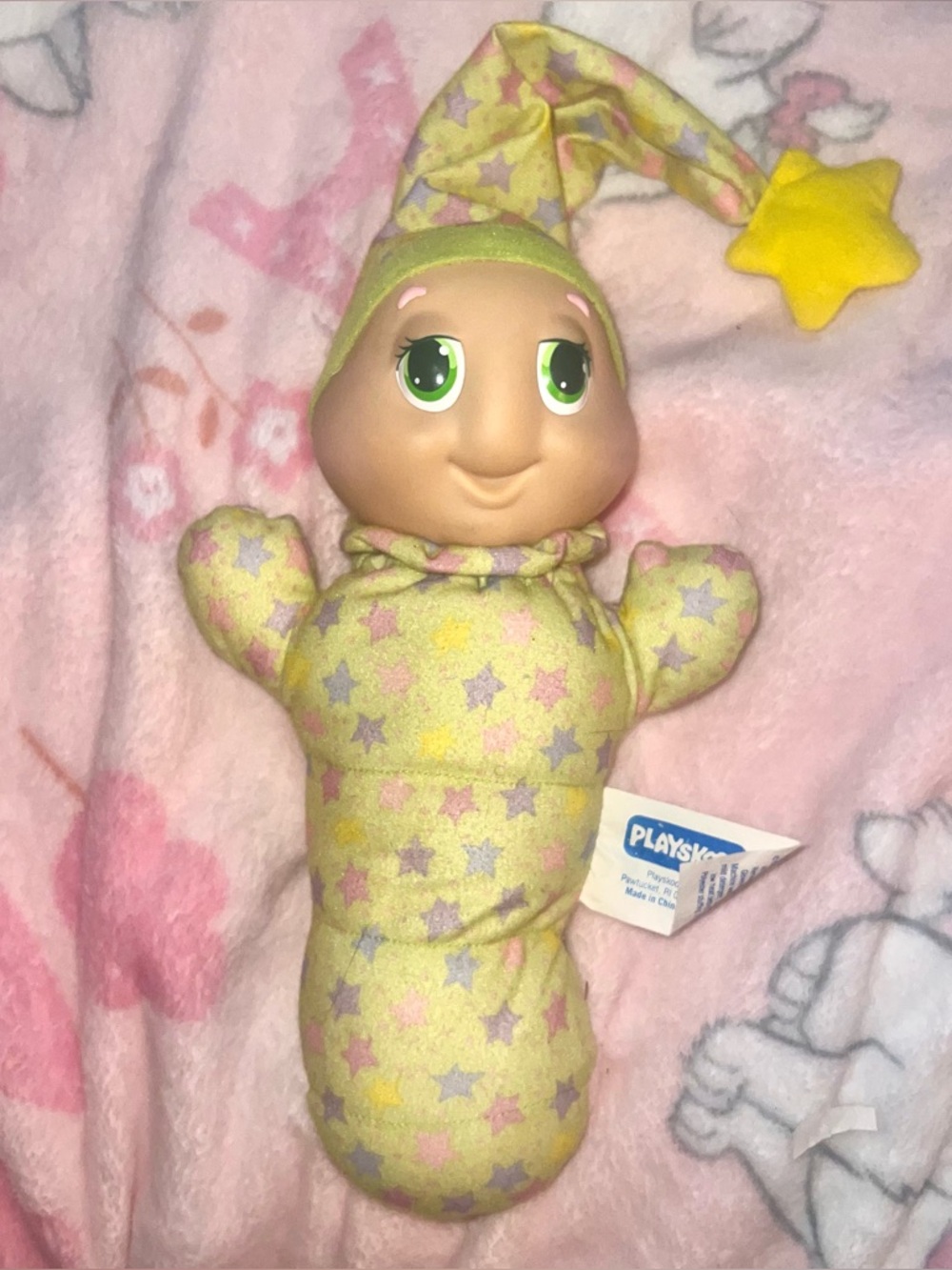 Vintage Hasbro Playskool Green Flannel Star Glo Worm Glow Friends Not Tested 12”